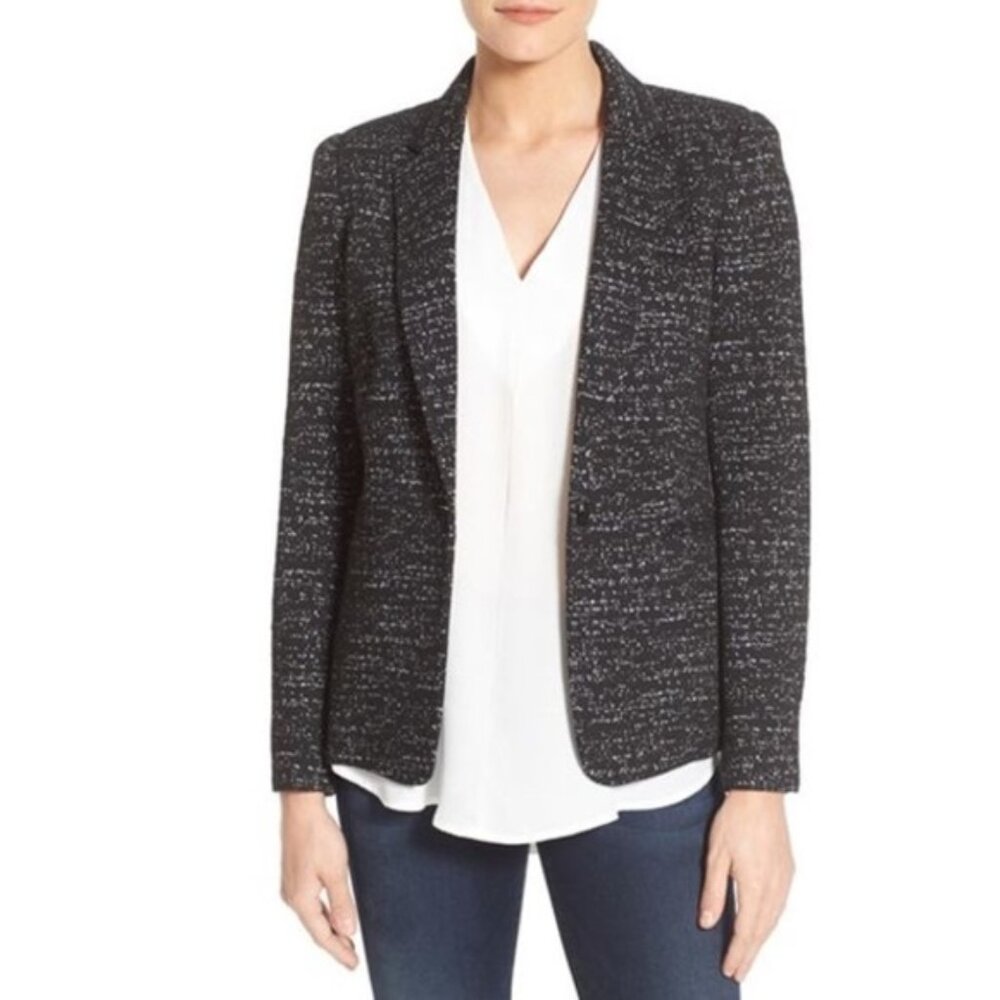 Vince Camuto Speckled Black Confetti Jacquard One Button Blazer